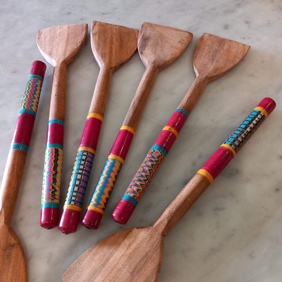 Wooden Laquerware Spatula - Red