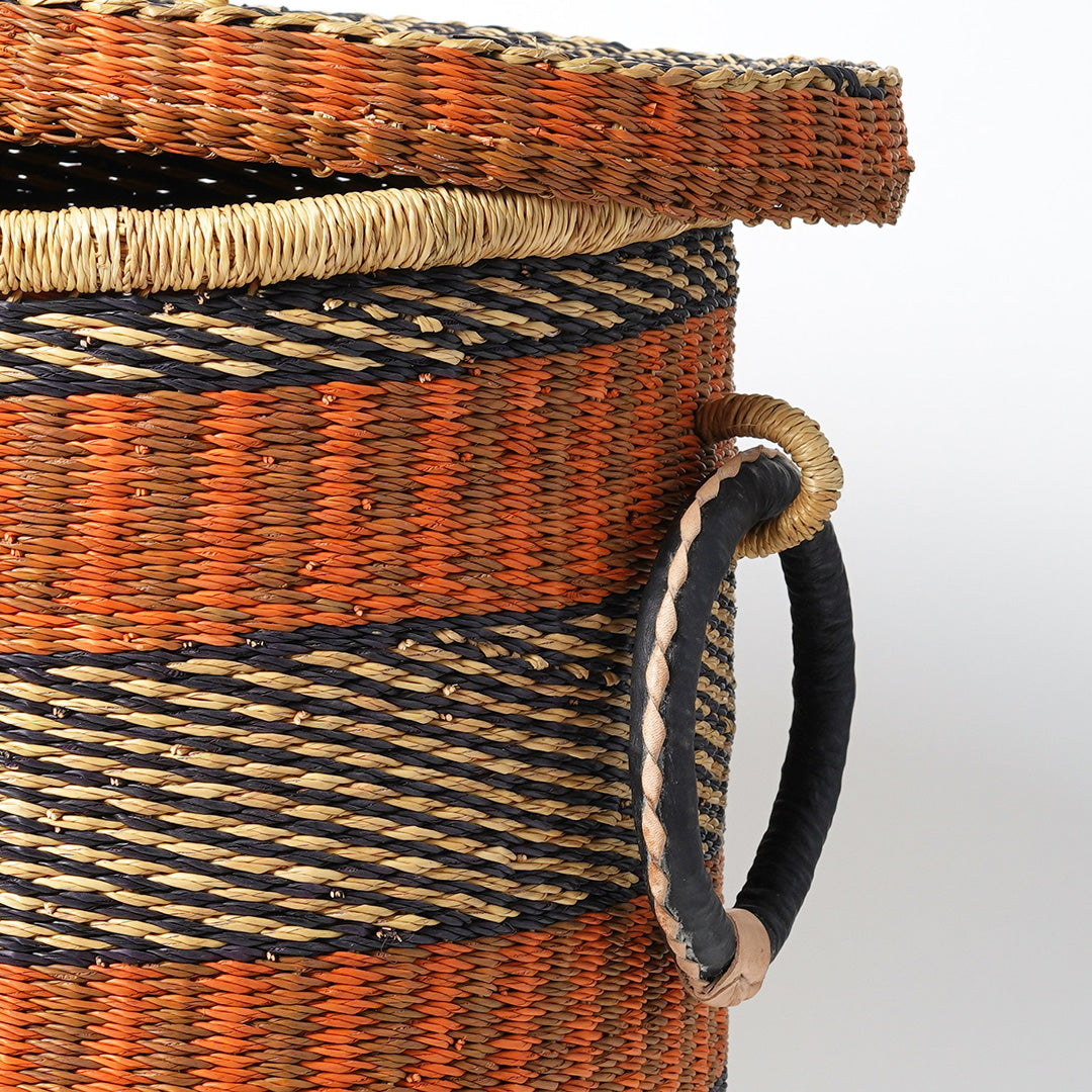 Medium Storage Basket with leather handles - Rust, Blue and Natural