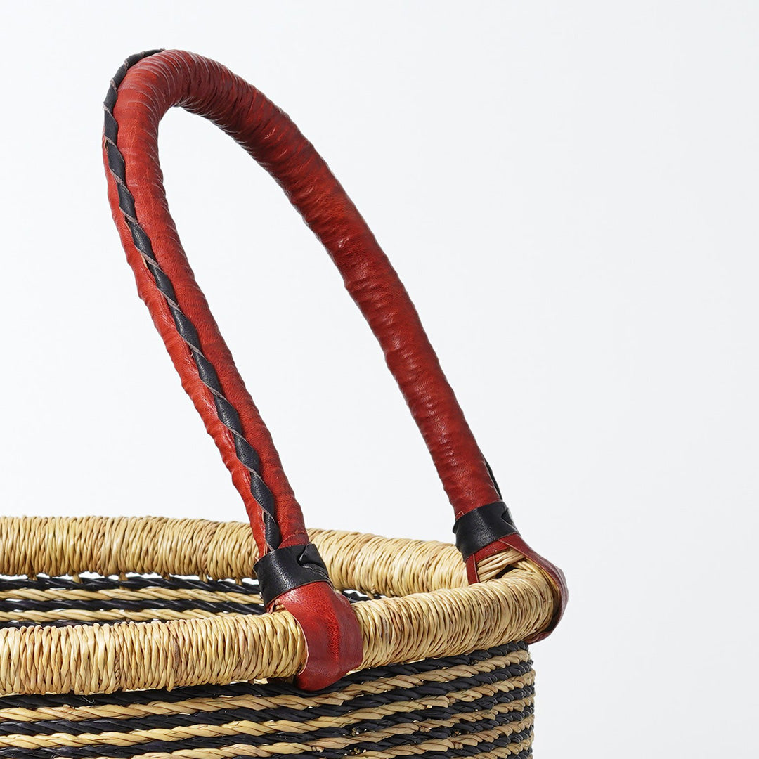 Large Storage Basket with leather bound handles - Navy and Natural