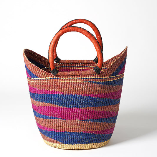 Shopping Basket with handles, Royal Blue, Pink and Cinnamon