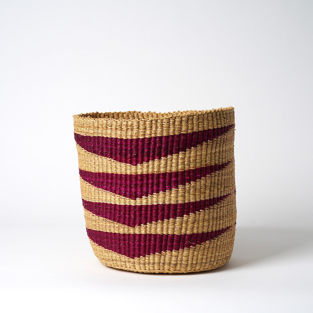 Waste Paper Basket - Burgundy & Natural