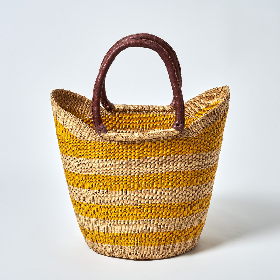 Shopping Basket with handles, Yellow & Natural stripe