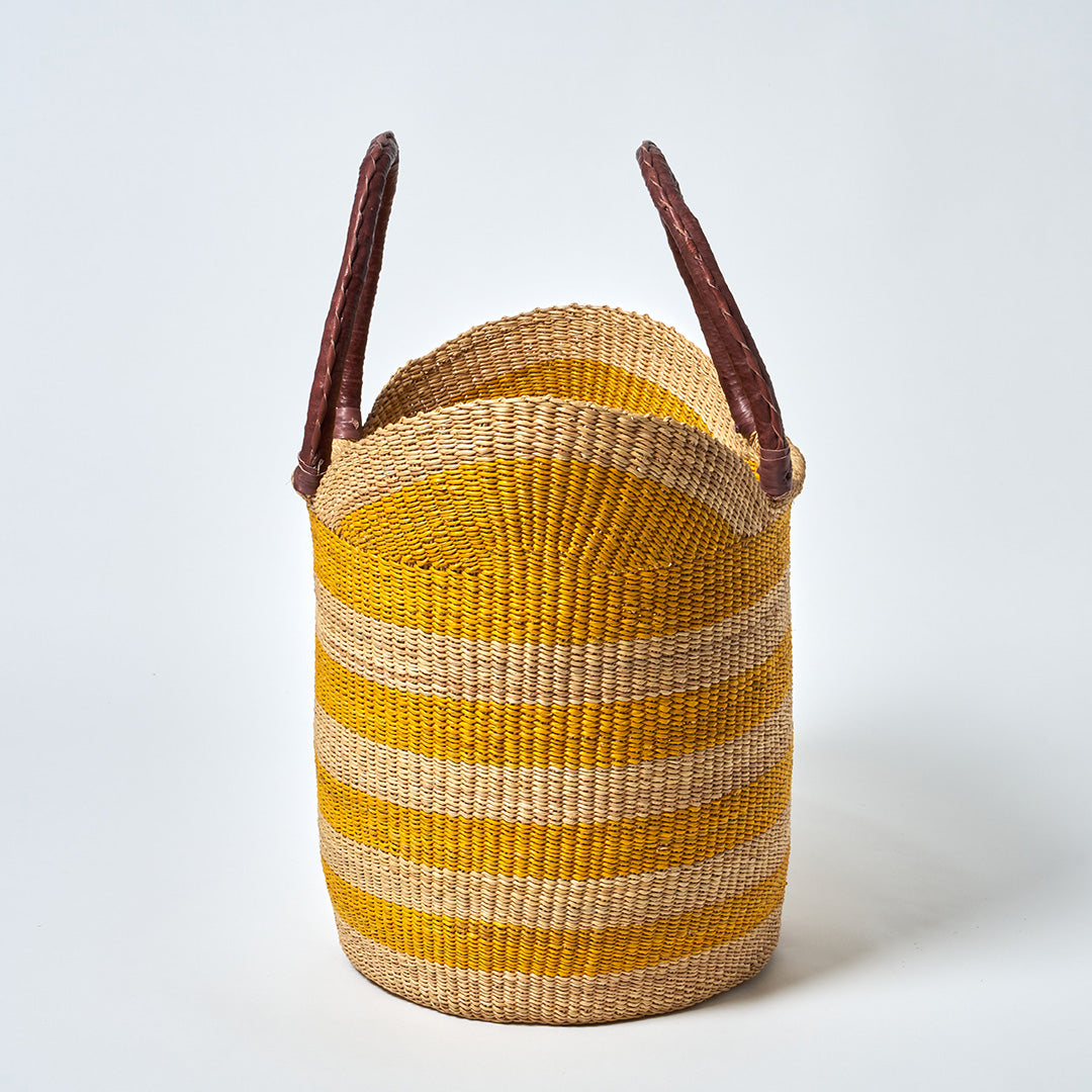 Shopping Basket with handles, Yellow & Natural stripe