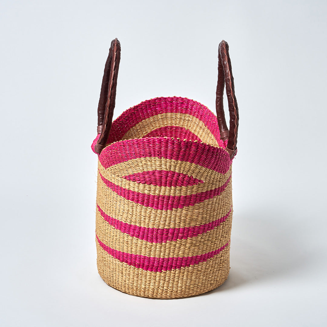 Shopping Basket with handles, Pink & Natural stripe