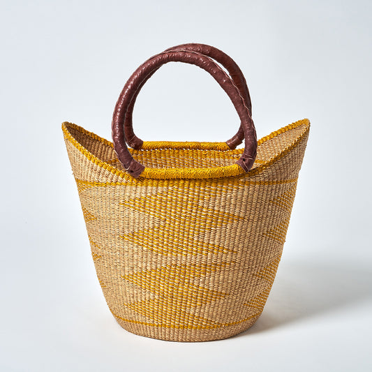 Shopping Basket with handles, Yellow & Natural zig zag