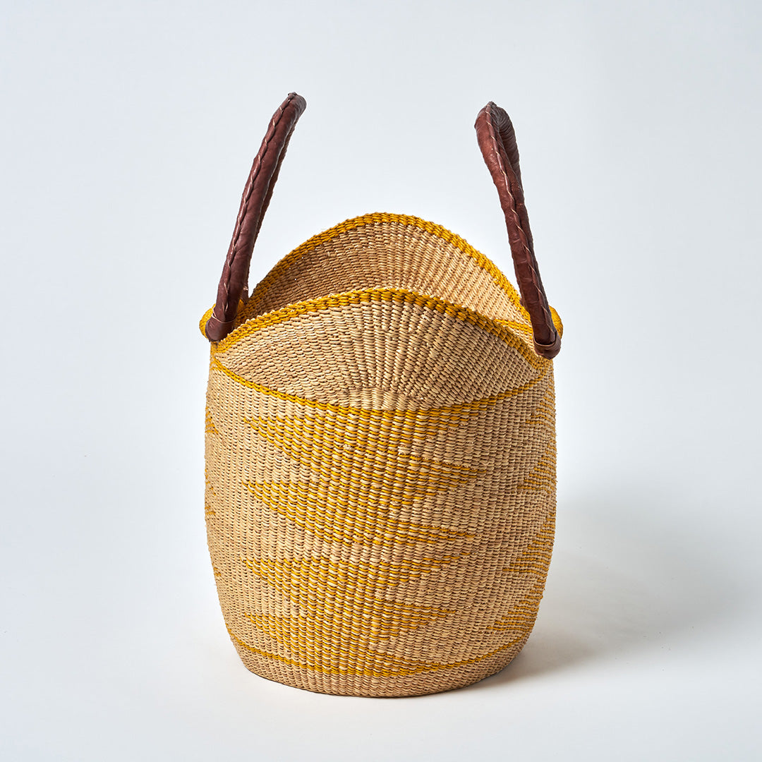 Shopping Basket with handles, Yellow & Natural zig zag