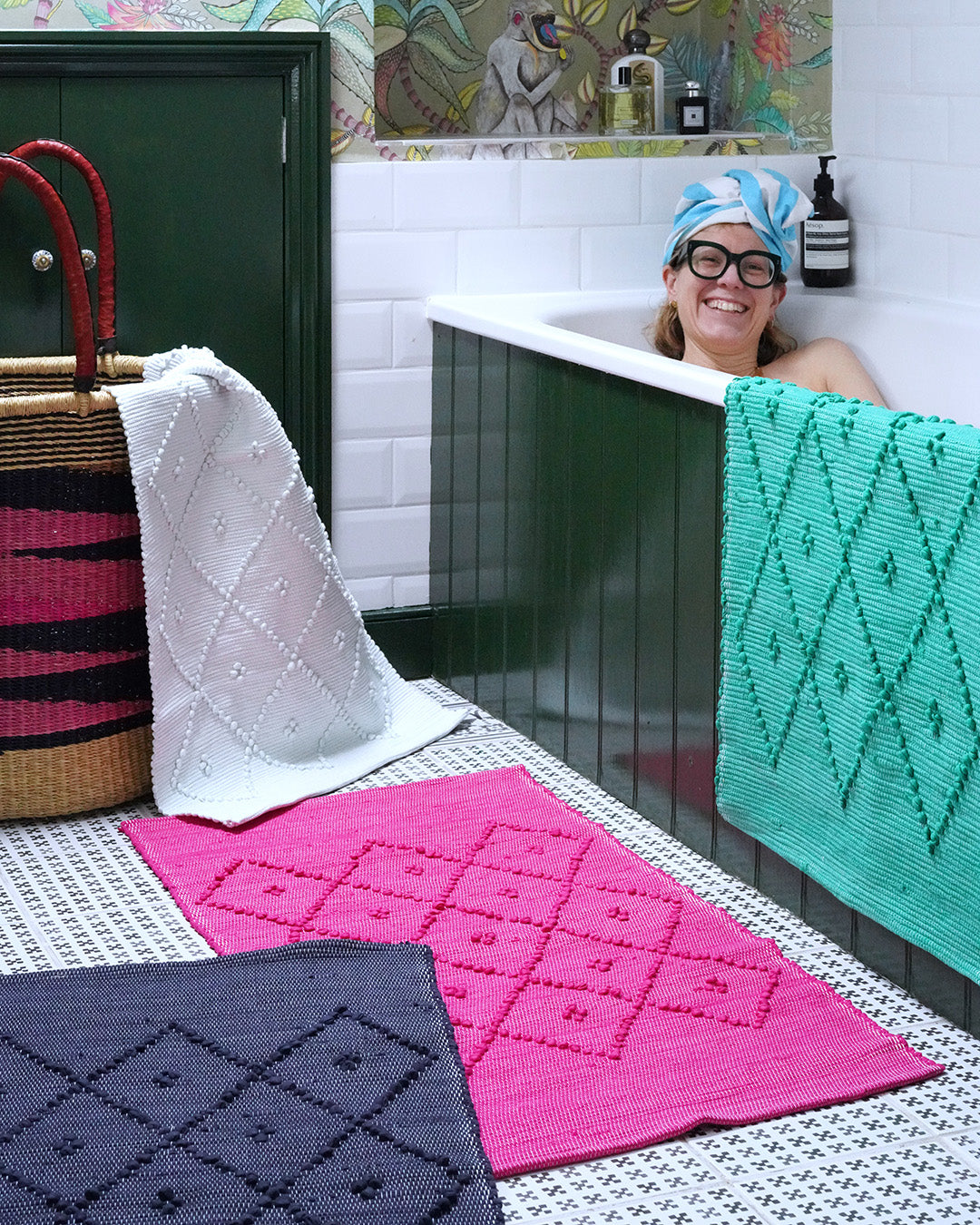Cotton Bath Mat - Coral Pink