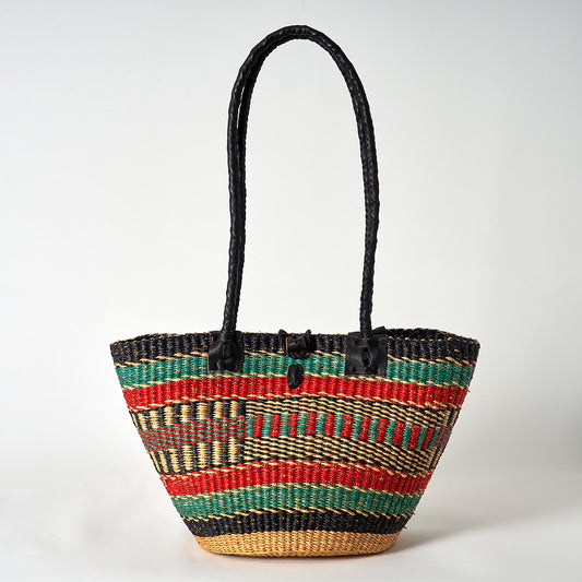 Handbag/Small Shopping Bag with long leather handles - Teal, Red & Navy