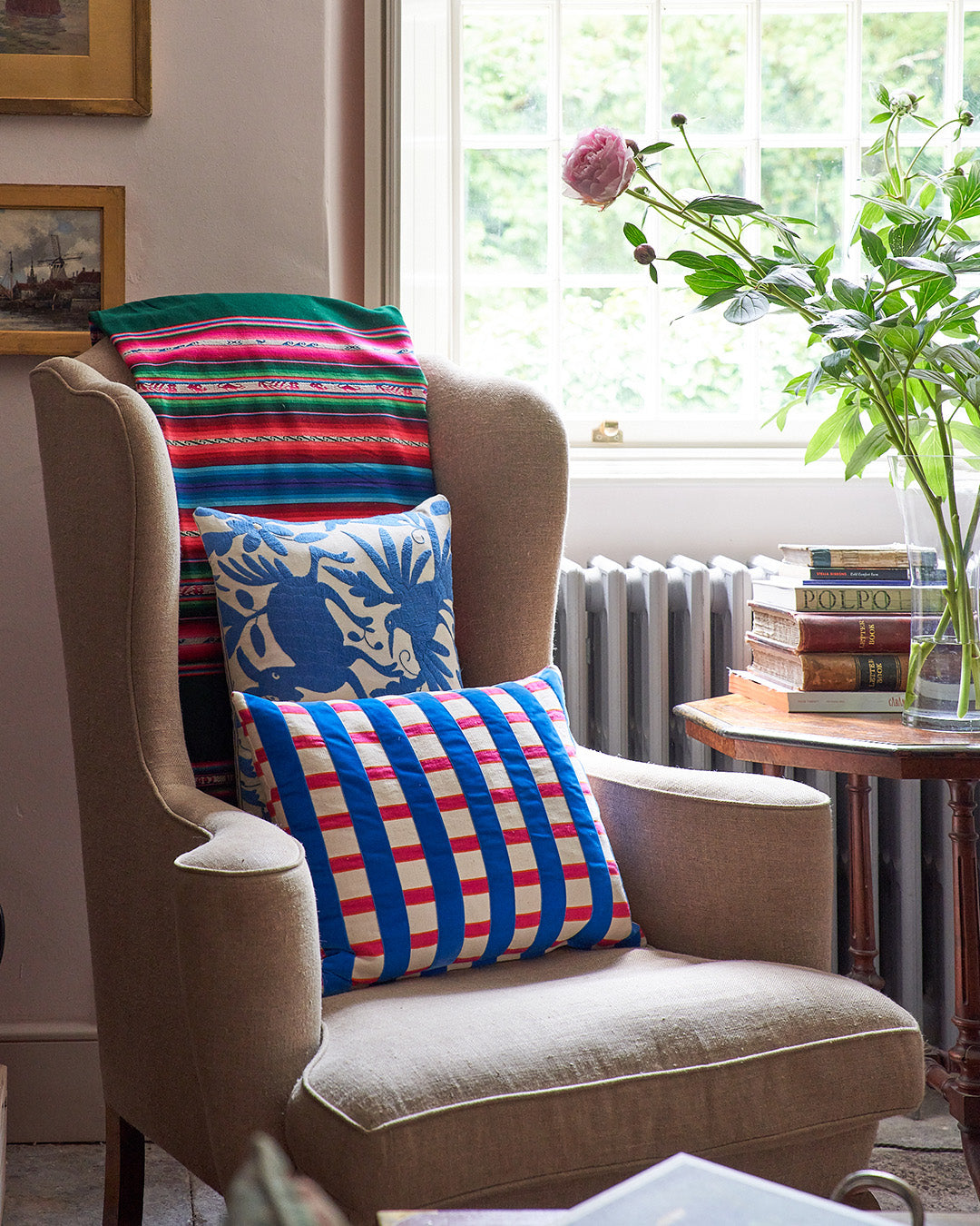 The Velvet Collection, Sunset Stripe Cushion -Cornflower Blue