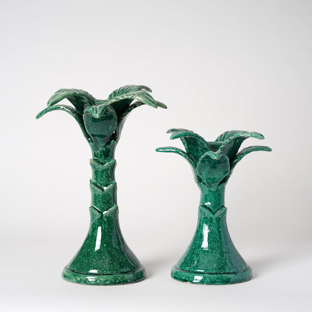 Handmade Palm Tree Candlestick - Medium, Solid Green Colour