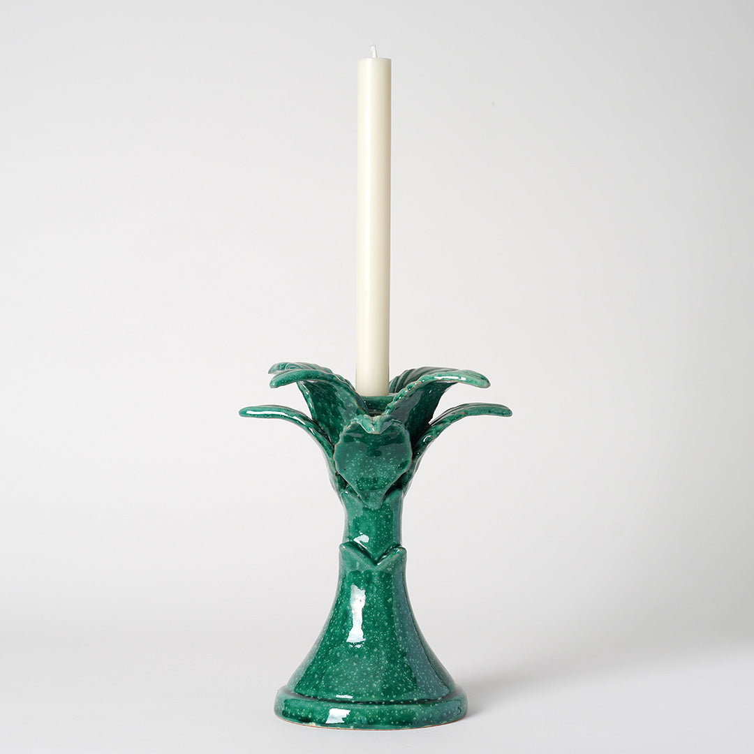 Handmade Palm Tree Candlestick - Medium, Solid Green Colour