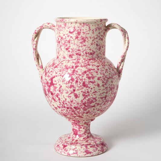 Large Splatterware Vase with twisted handles - Pink