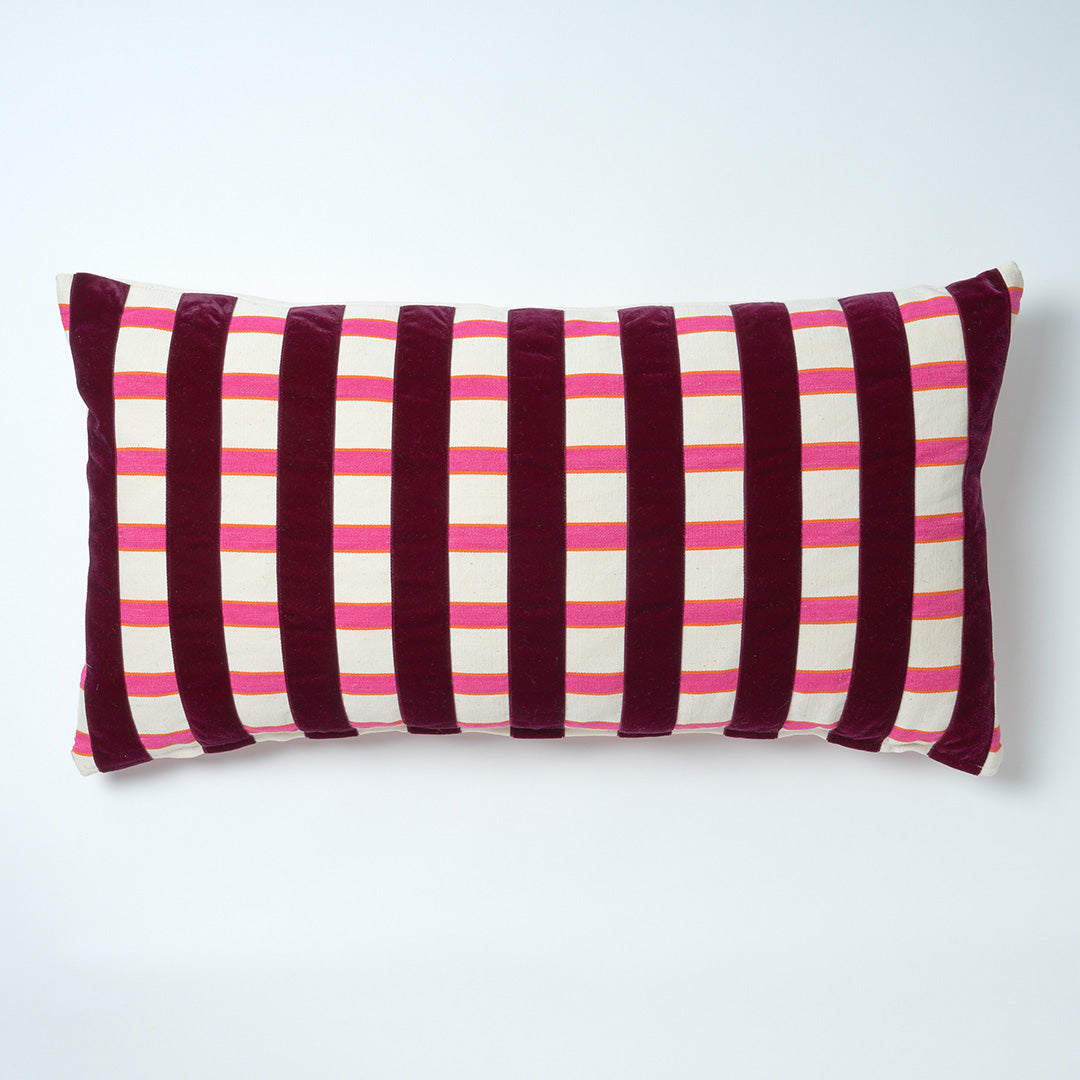 The Velvet Collection, Sunset Stripe Cushion - Deep Burgundy