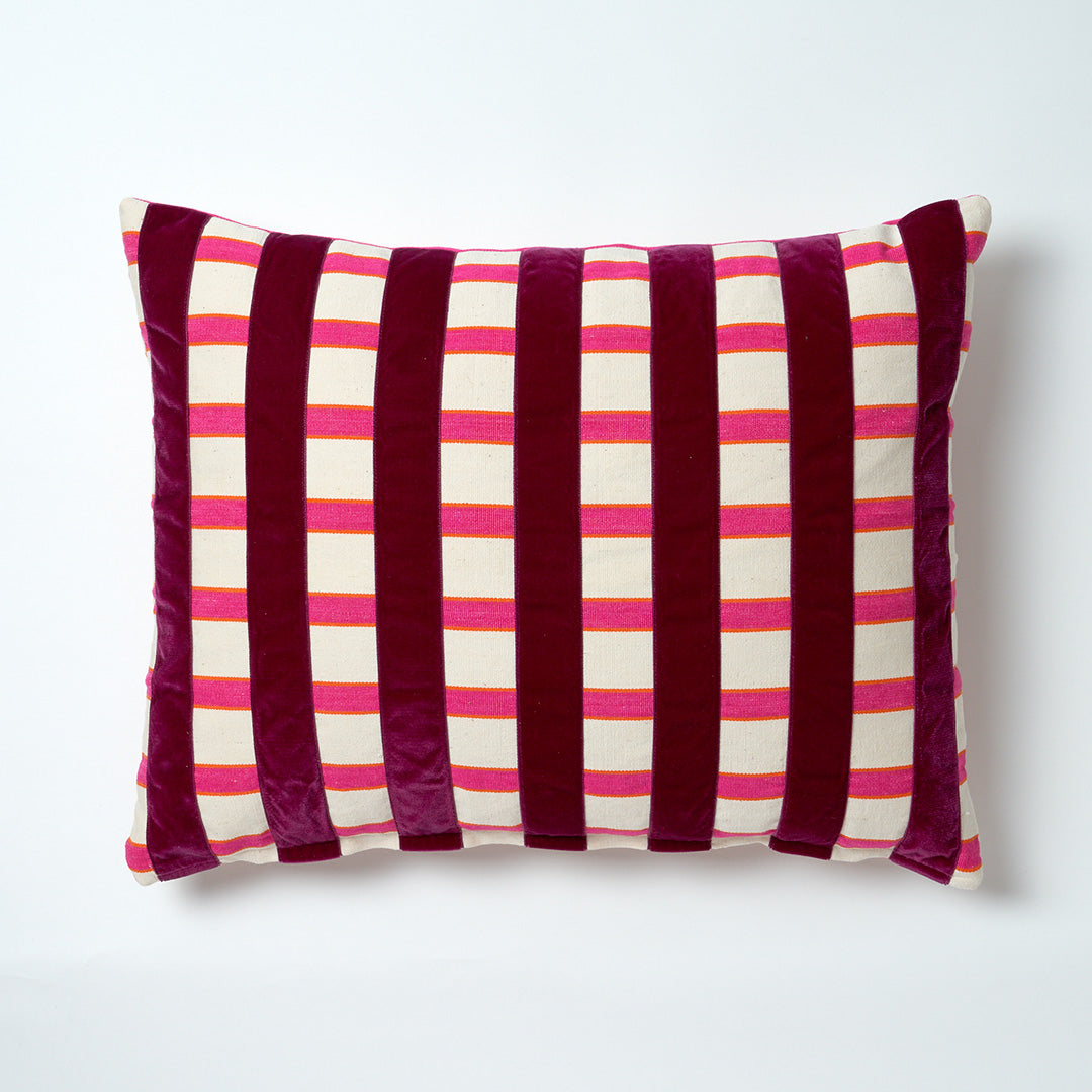 The Velvet Collection, Sunset Stripe Cushion - Burgundy