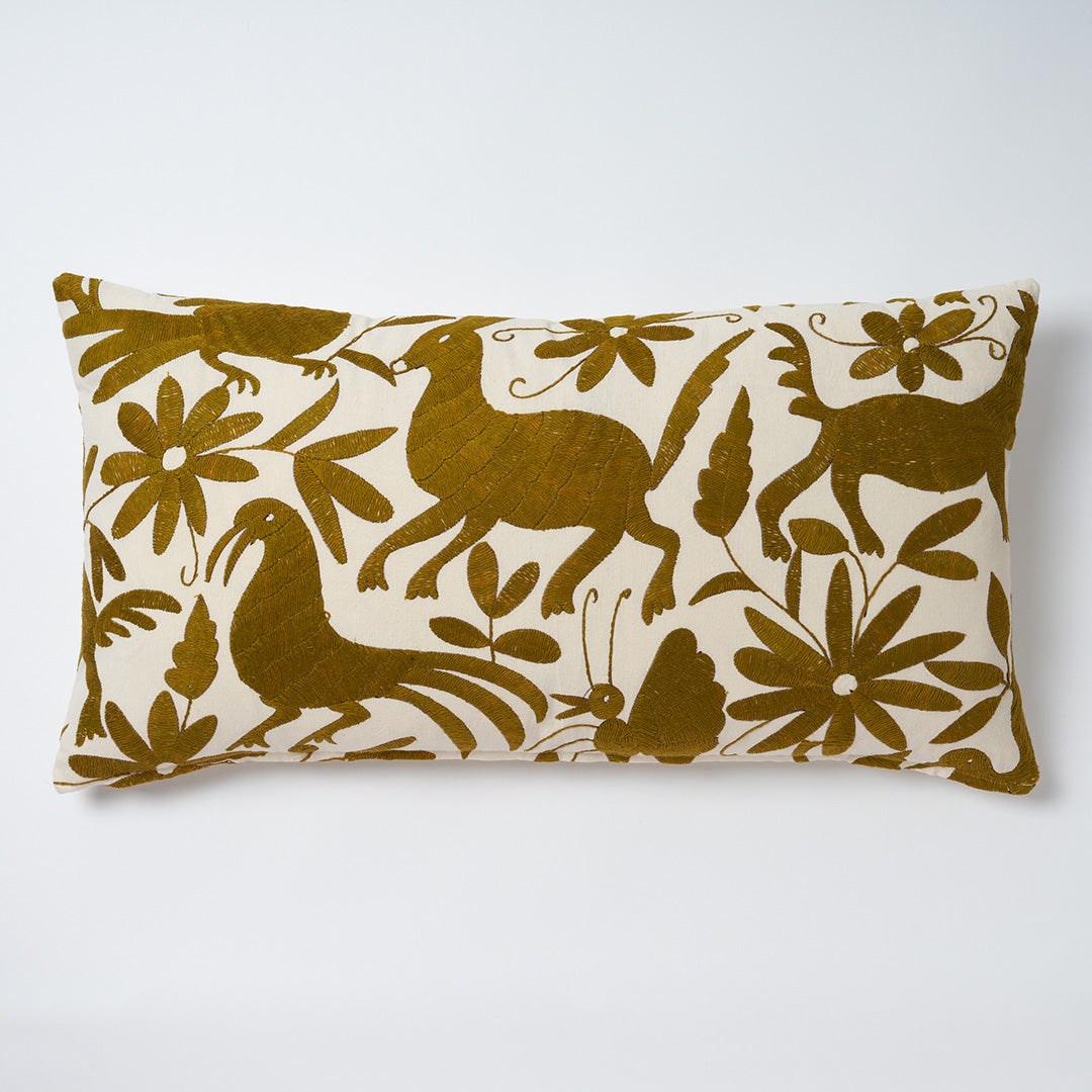 Olive Green Otomi Cushion - 70cmx35cm