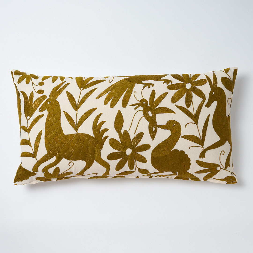 Olive Green Otomi Cushion - 70cmx35cm