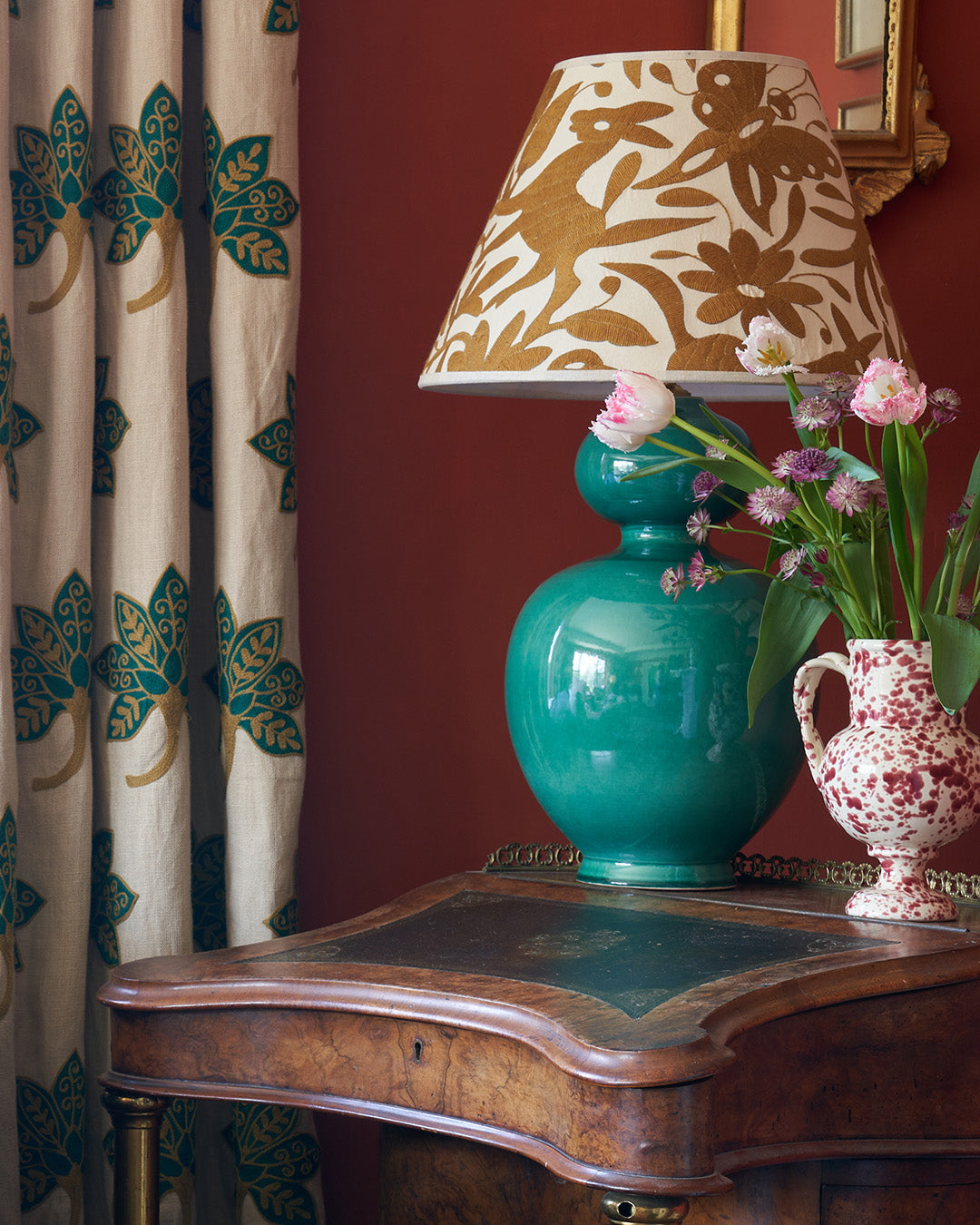 Ceramic Large Rounded Gourd Lamp - Blue-Green