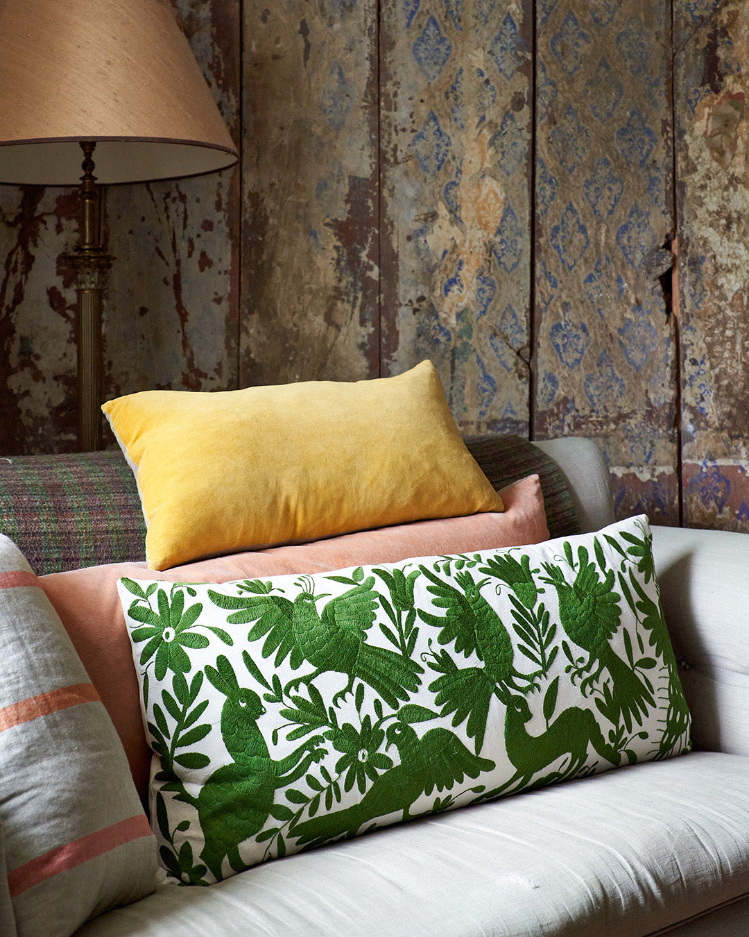 Green Otomi Bolster Cushion - 90cmx40cm
