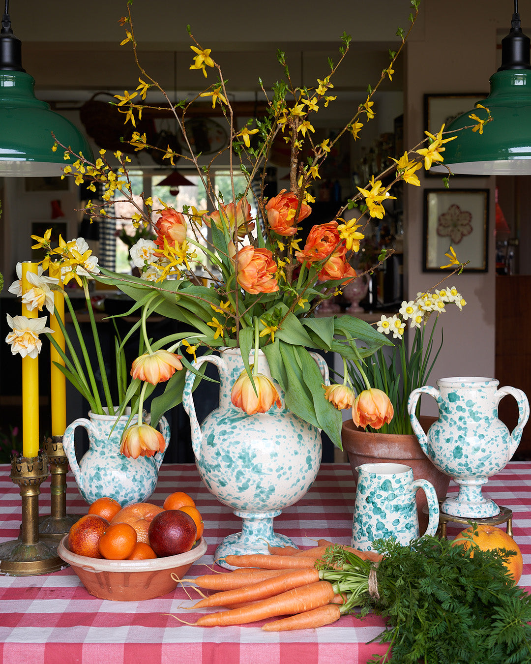 Large Splatterware Vase with twisted handles