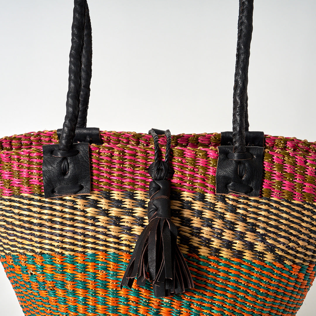 Handbag/Small Shopping Bag with long leather handles - Multicoloured