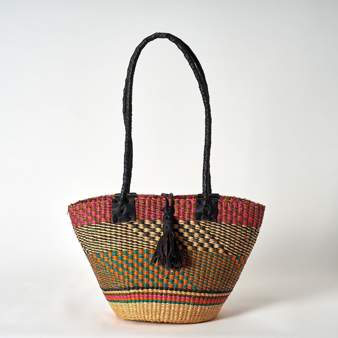 Handbag/Small Shopping Bag with long leather handles - Multicoloured