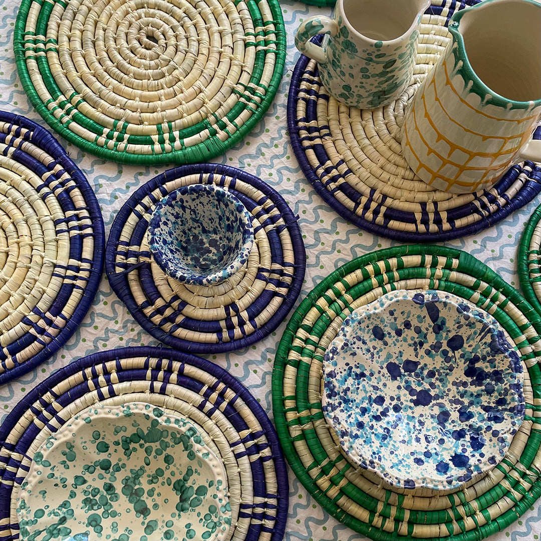 Blue/Natural Small Mexican Grass Mat