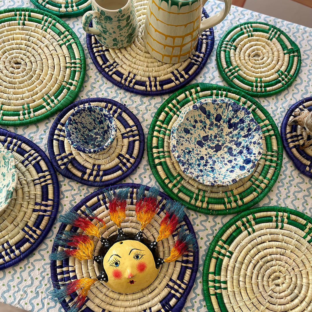 Blue/Natural Small Mexican Grass Mat
