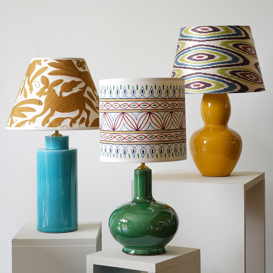 Ceramic Medium Column Lamp- Blue-Green
