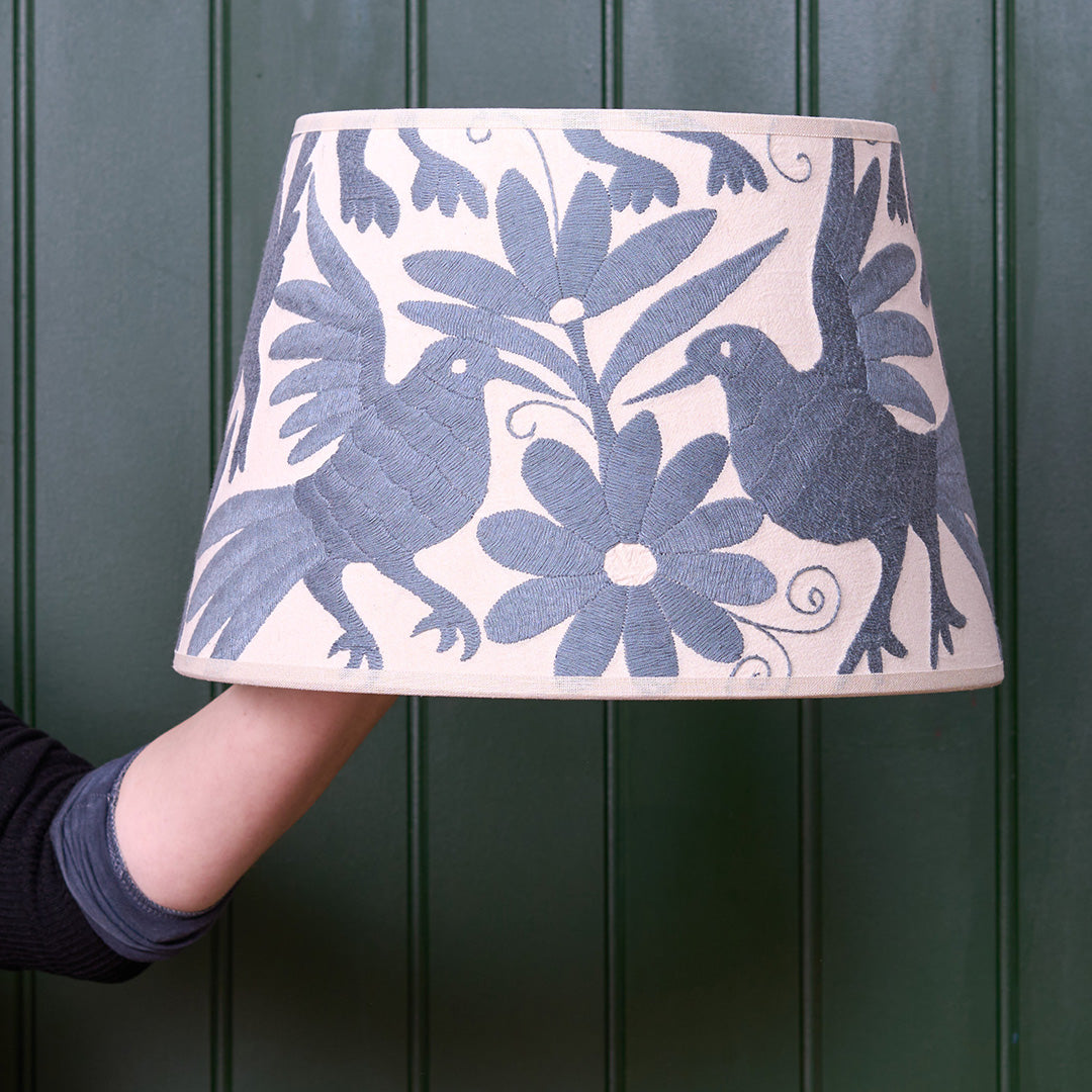 Slate Grey Otomi Retro Lampshade - 35cm diameter