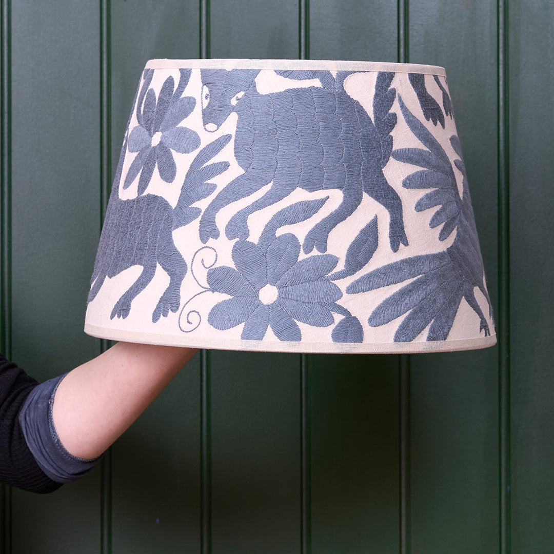 Slate Grey Otomi Retro Lampshade - 35cm diameter