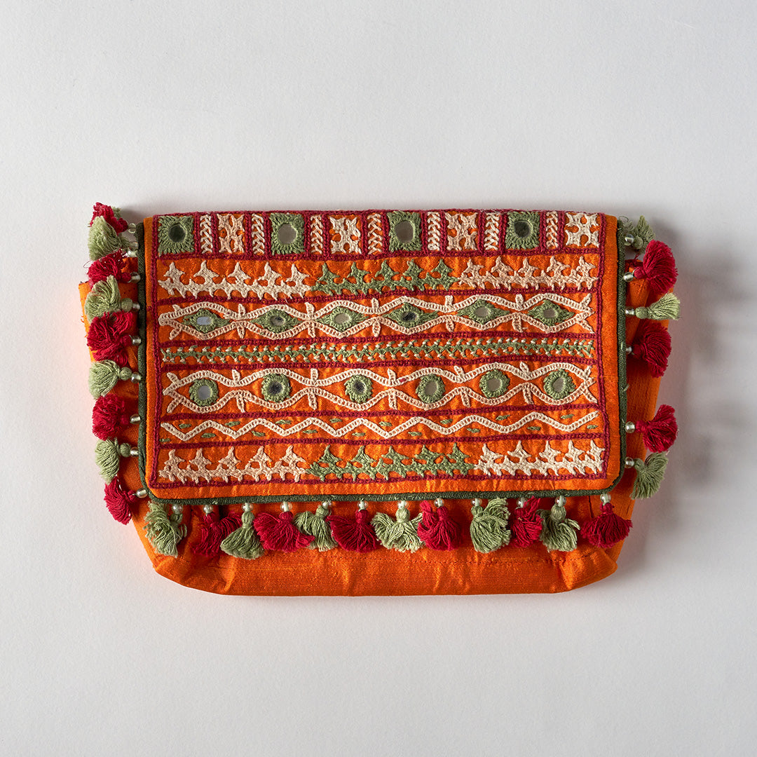 Hand Embroidered Silk Clutch Bag (with Handle)