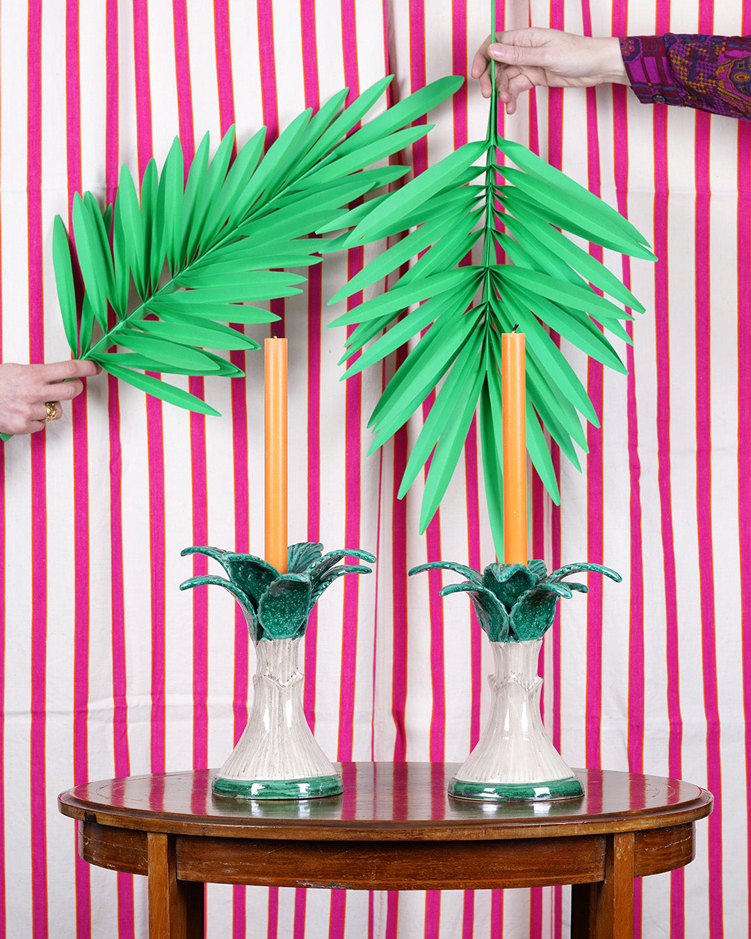 Handmade Palm Tree Candlestick - Medium, Solid Green Colour
