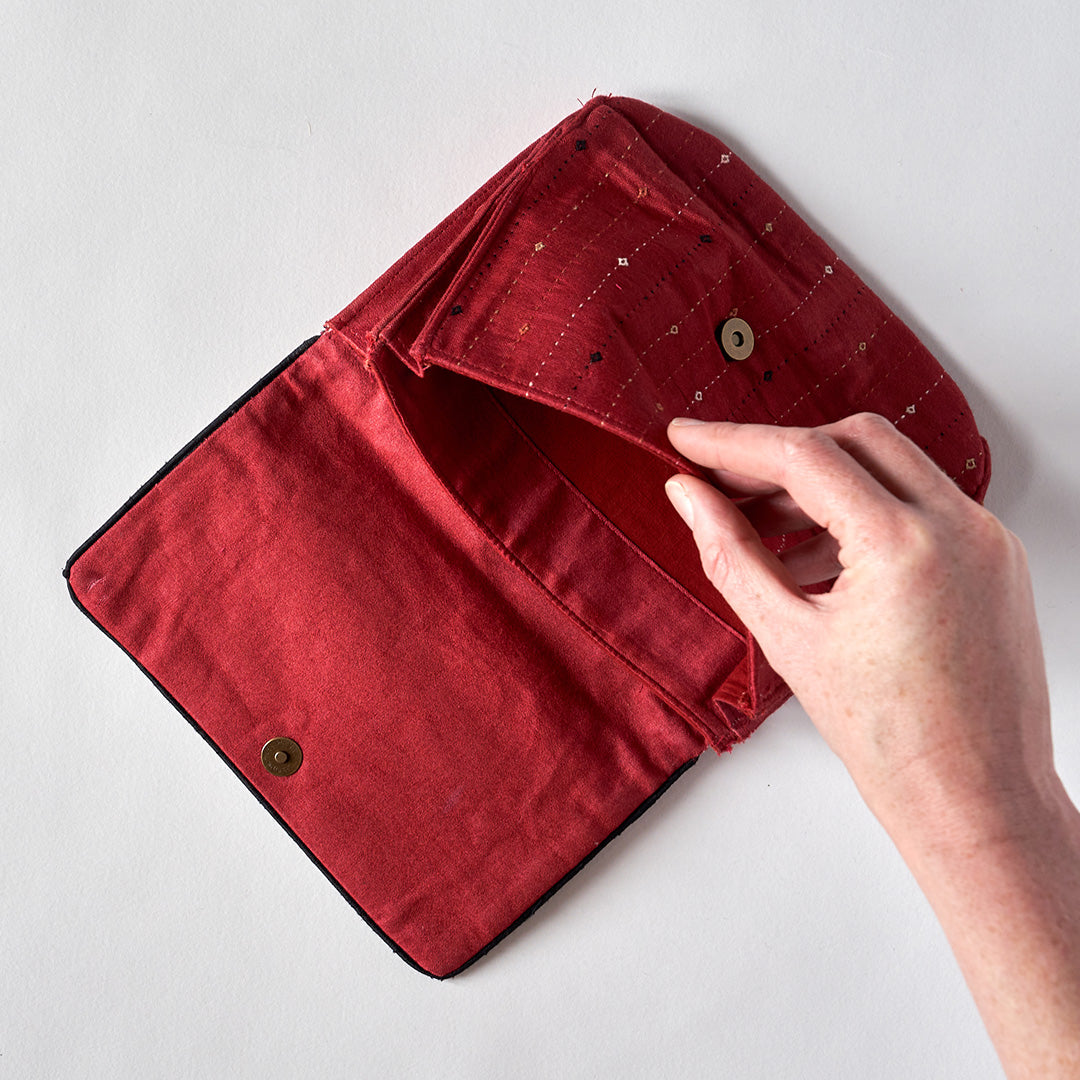 Hand Embroidered Clutch Bag - Red