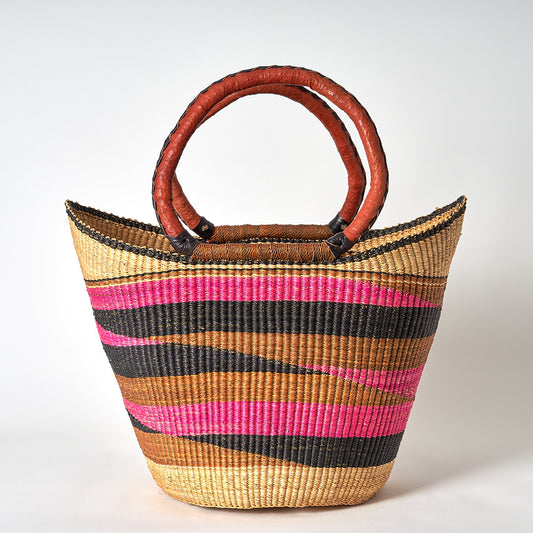 Shopping Basket with handles, Navy, Pink and Nutmeg