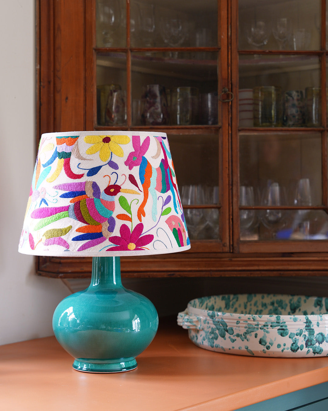 Slate Grey Otomi Retro Lampshade - 35cm diameter