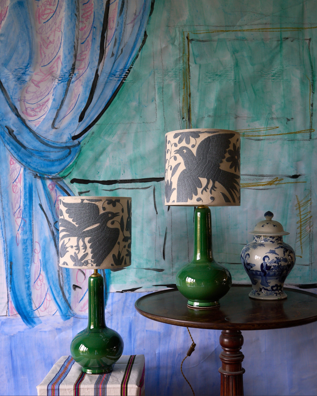 Ceramic Lamp with Long Neck - Navy Blue