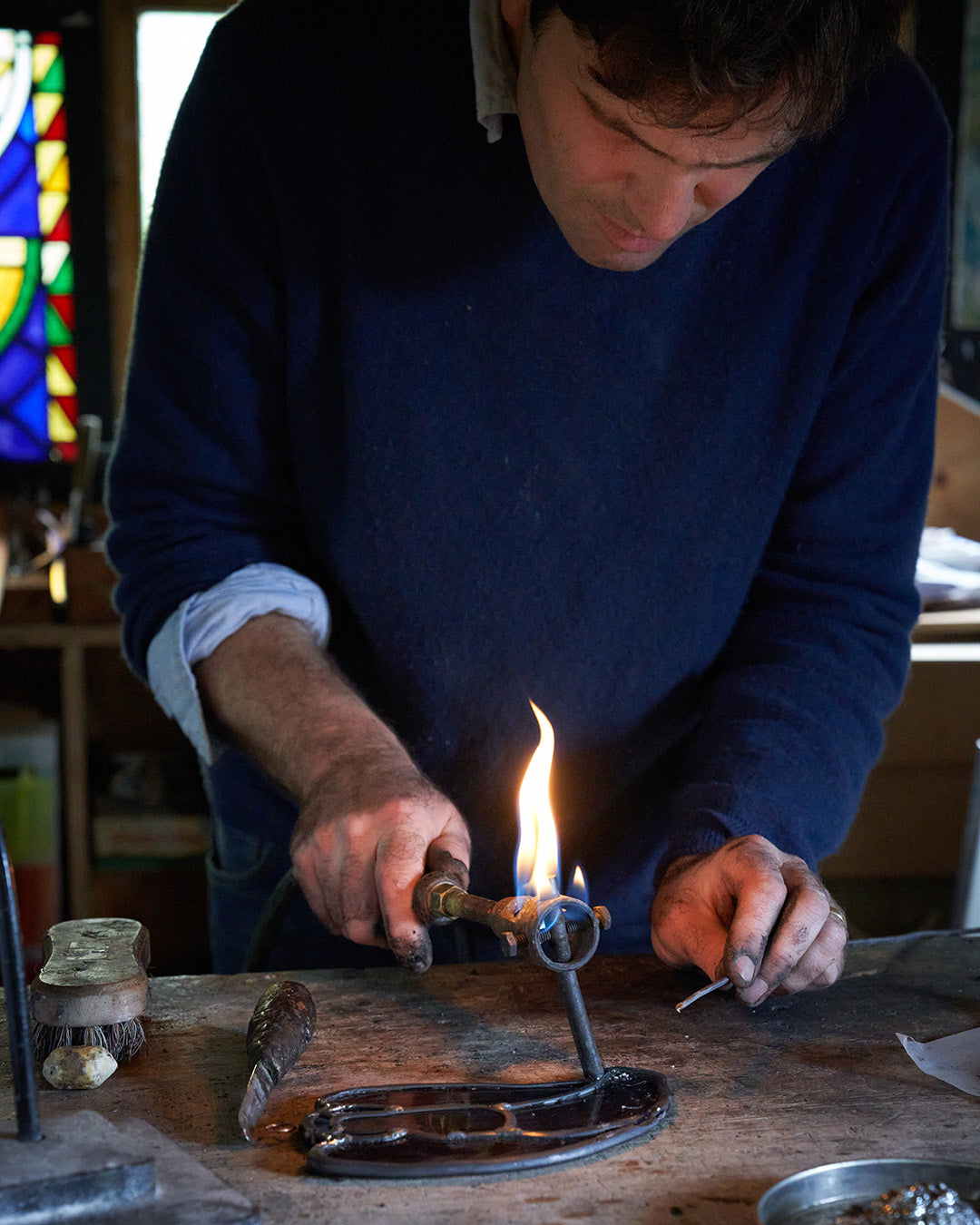 Stained Glass Angel with Drum