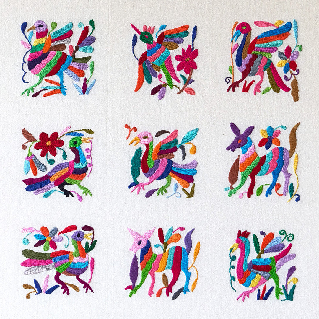 Multicoloured Otomi Artwork - Blue Frame