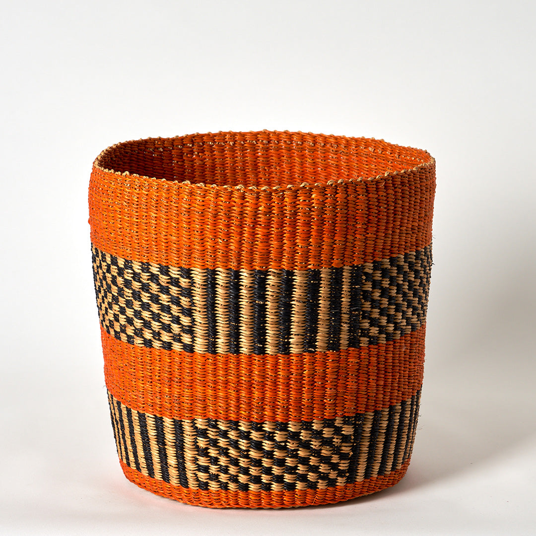 Waste Paper Basket - Orange, Navy and natural