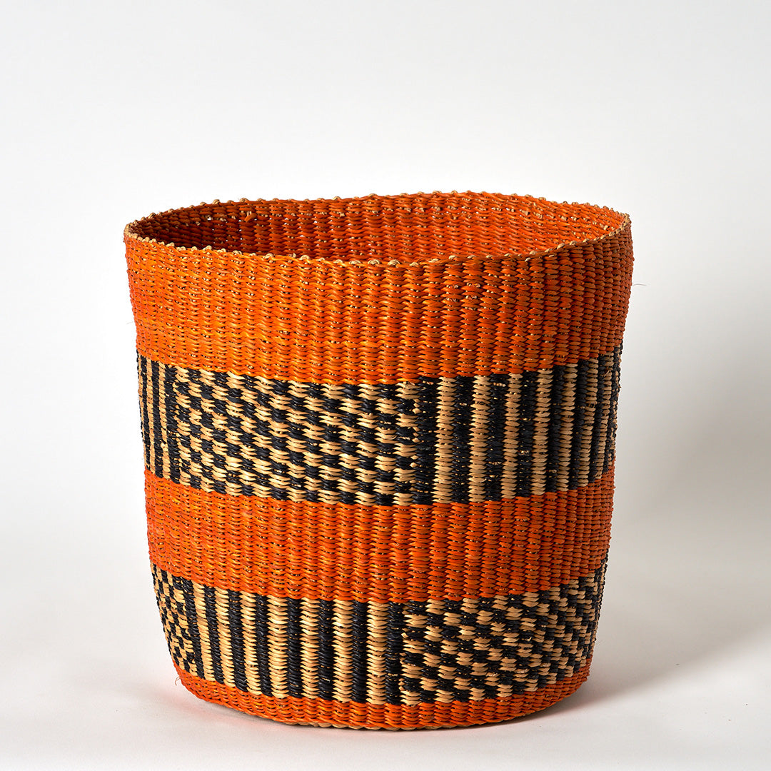 Waste Paper Basket - Orange, Navy and natural