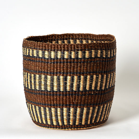 Waste Paper Basket - Brown, Navy & Natural