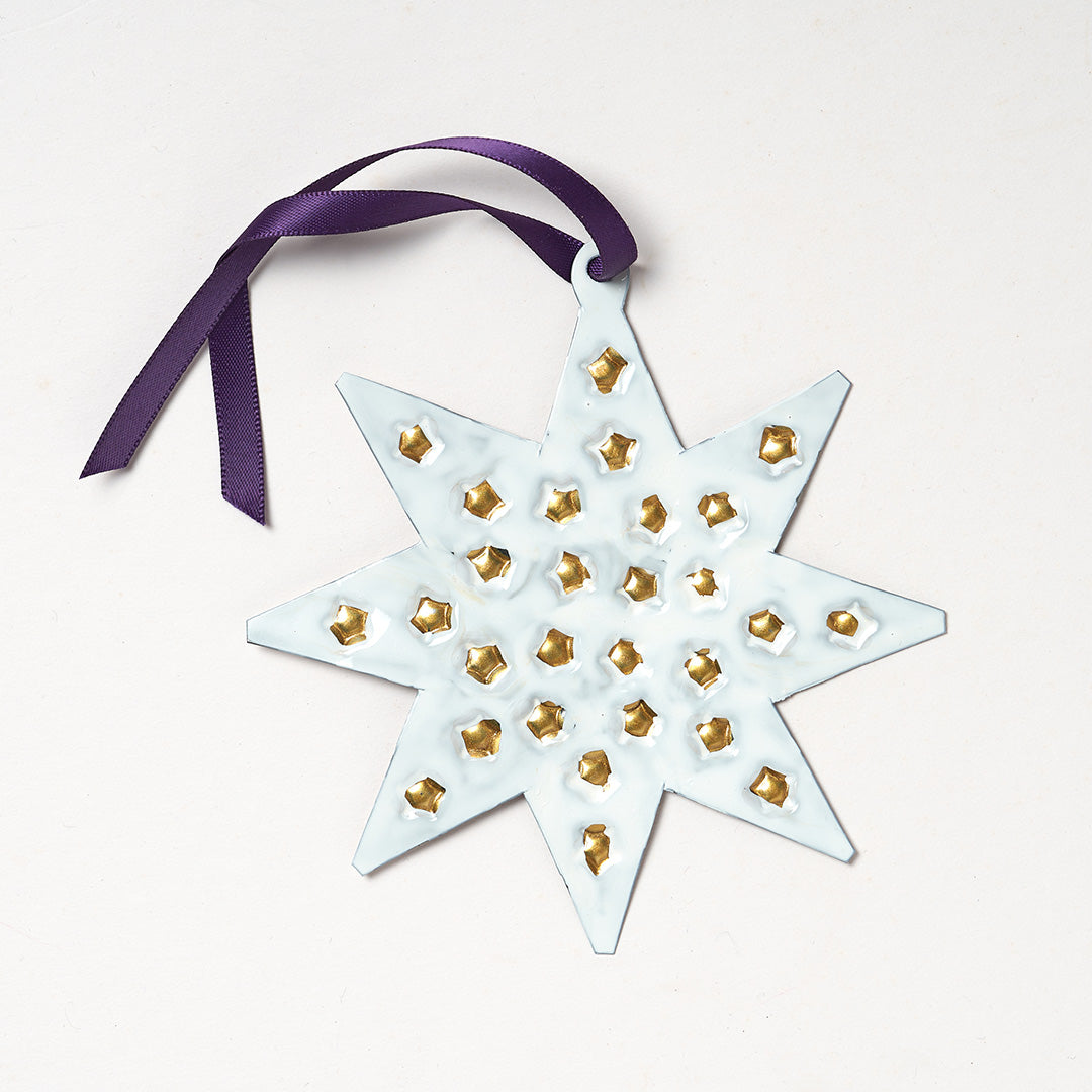 Handmade Tin Decoration - White & Gold Star