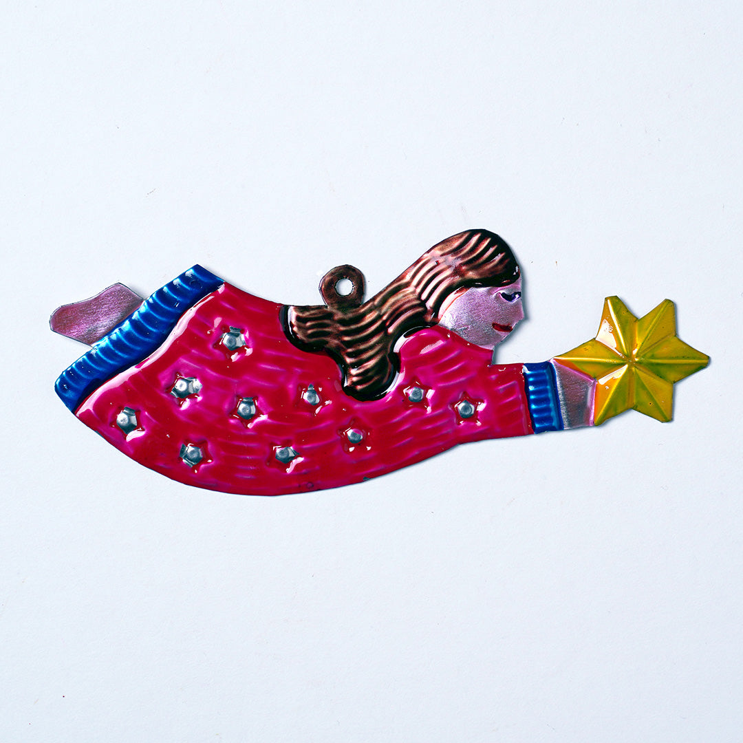 Handmade Tin Decoration - Pink Angel