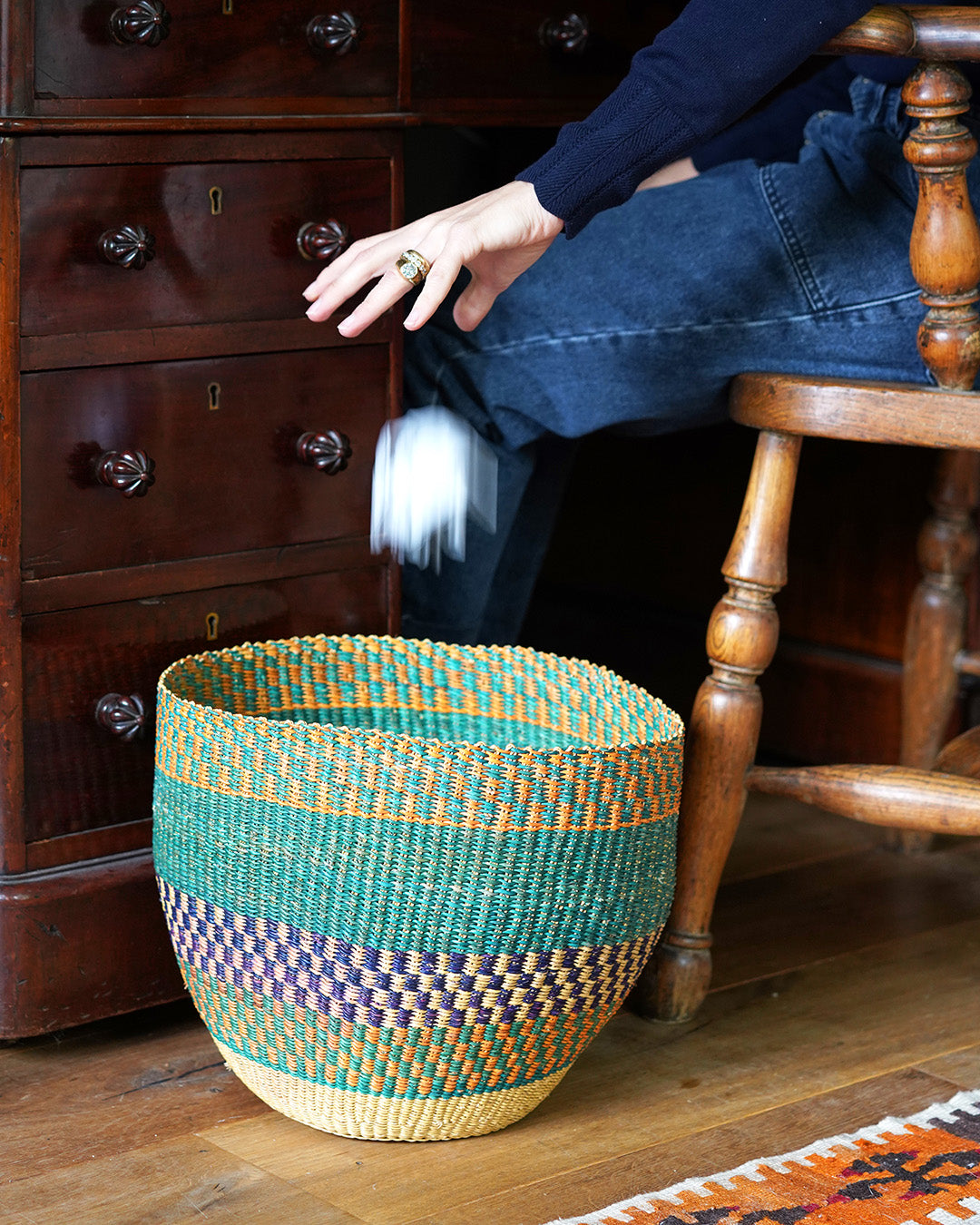 Waste Paper Basket - Orange, Pink and Navy