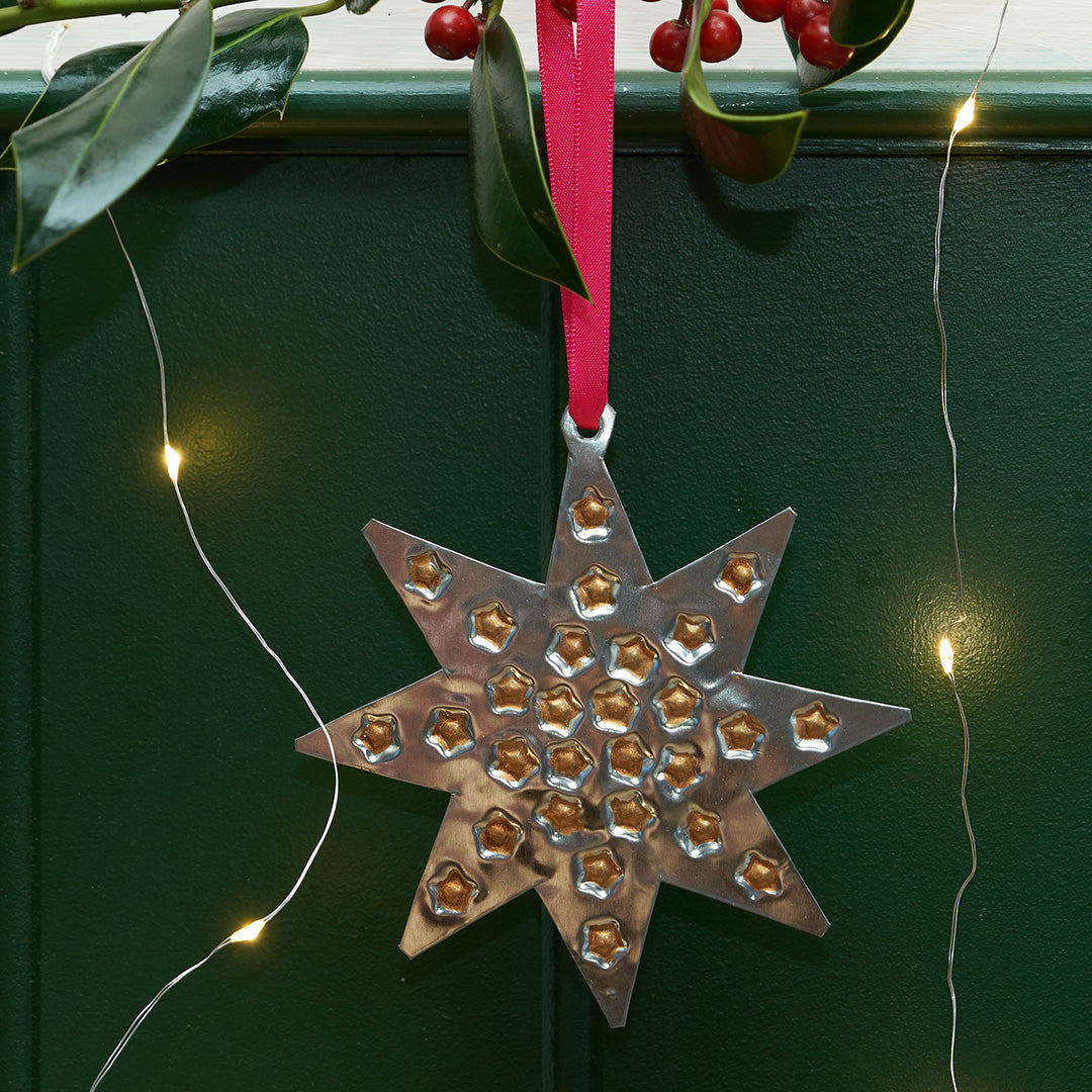 Handmade Tin Decoration - Blue & Gold Star