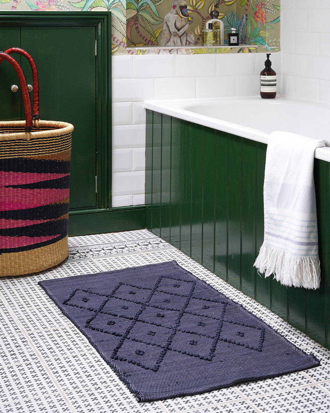 Cotton Bath Mat - Navy Blue, Standard