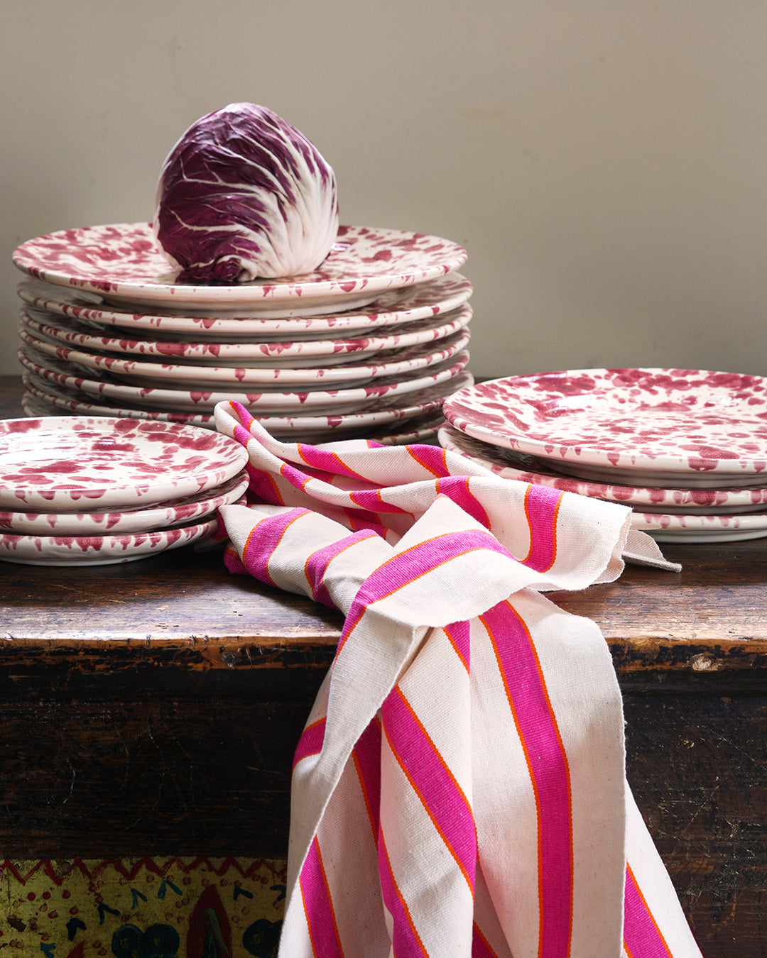 Sunset Stripe Hand Towel - Cream, Orange, Pink Stripes