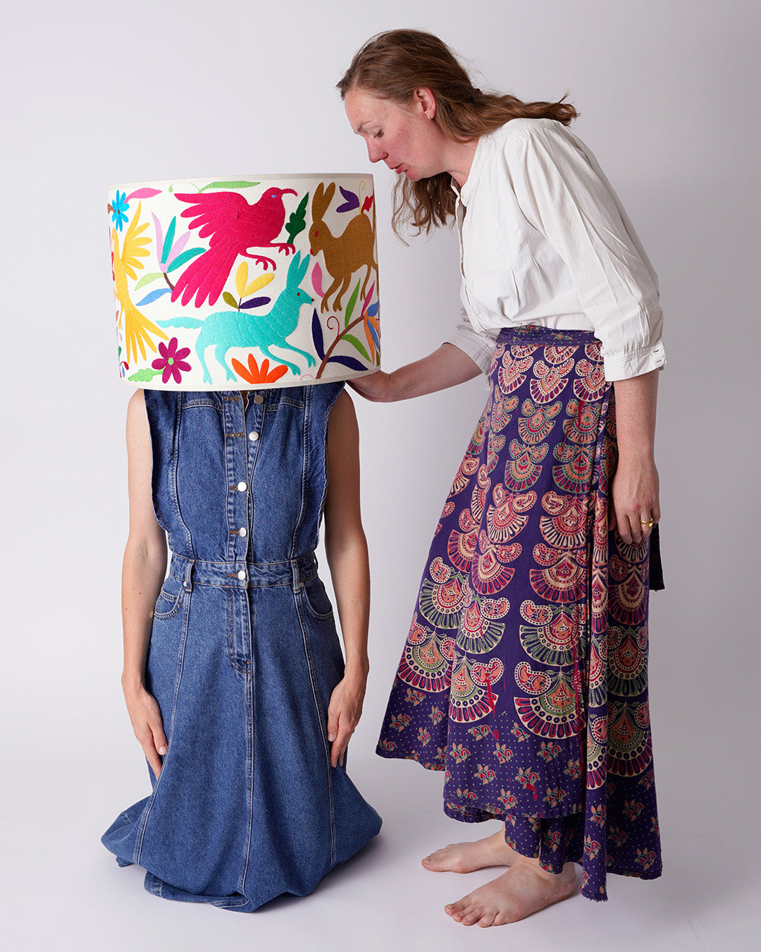 Multicoloured Otomi Table or Ceiling Lampshade - 46cm diameter