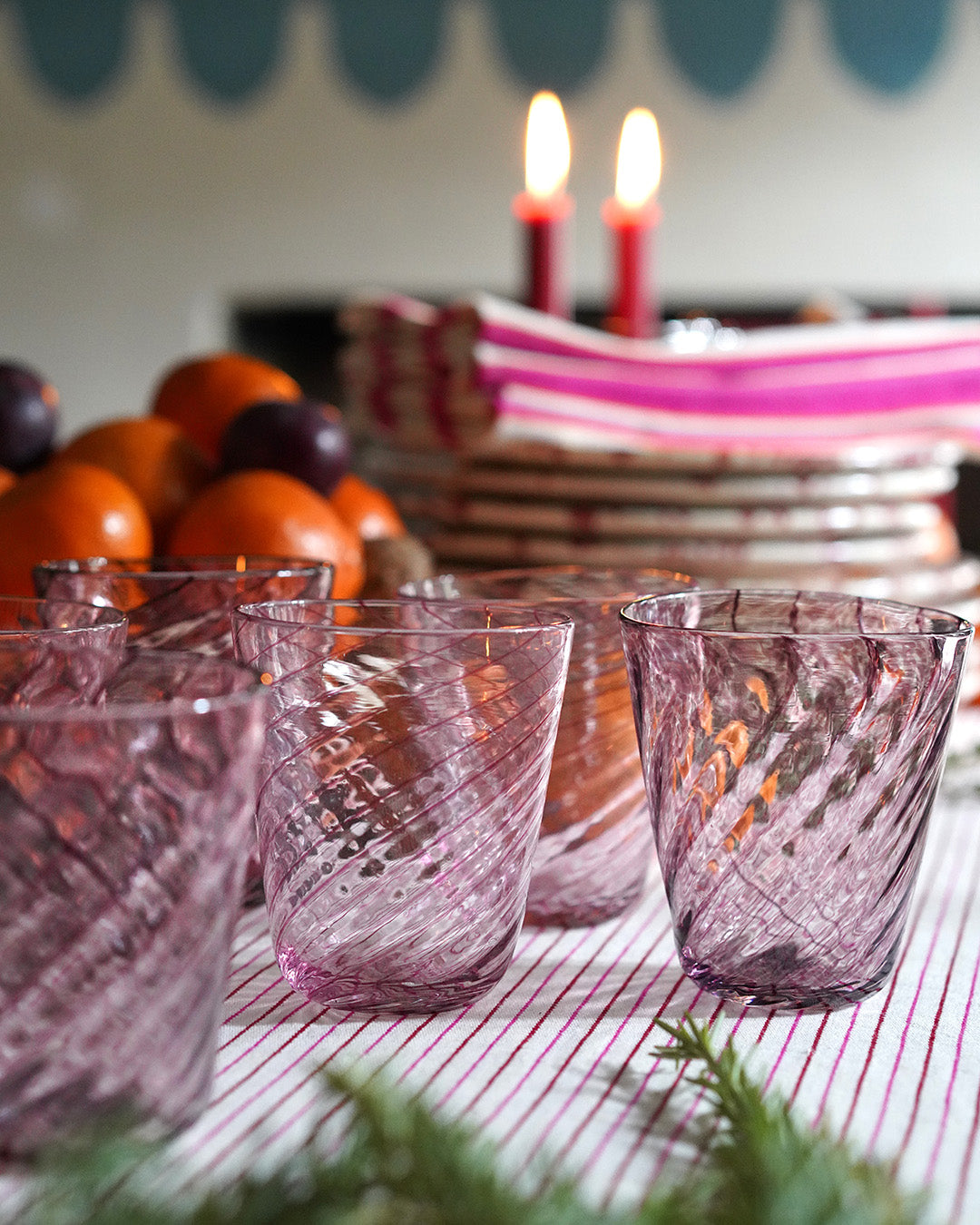 Handblown Burgundy Twist Glass Tumbler