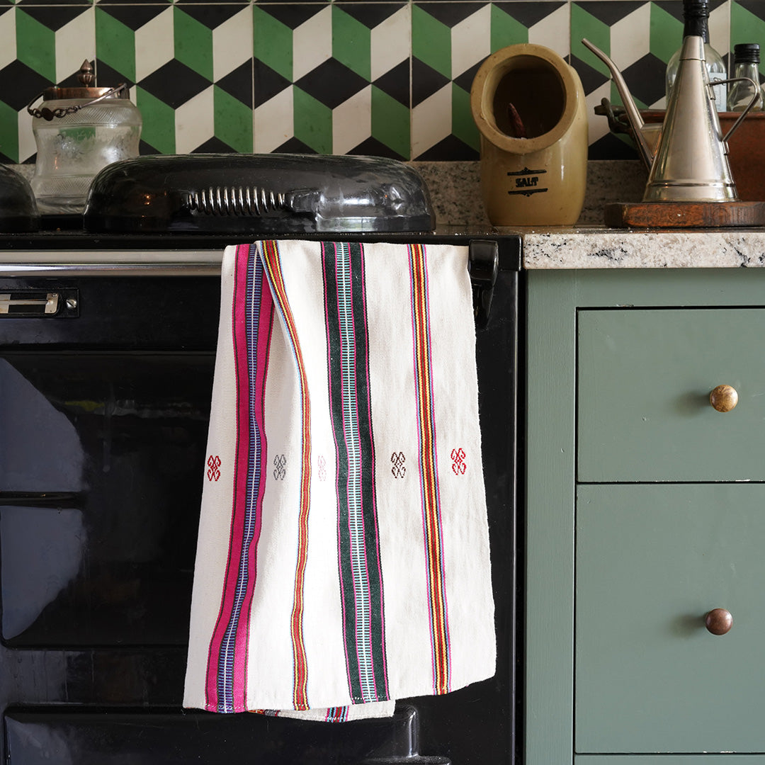 Elvia Hand Woven Hand Towel - Cream with Stripes